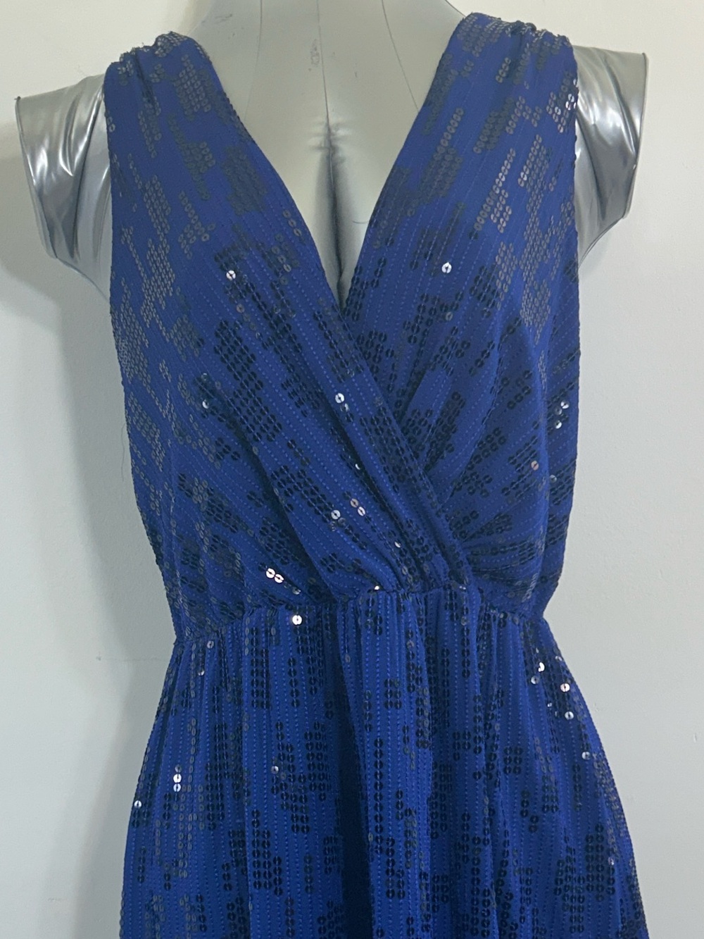 Express Cobalt Blue Sequined V-Neck Dress
